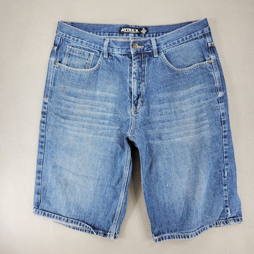 Avirex Denim Shorts Mens 38 Blue Baggy Y2K Streetwear Hip Hop Skater Medium Wash